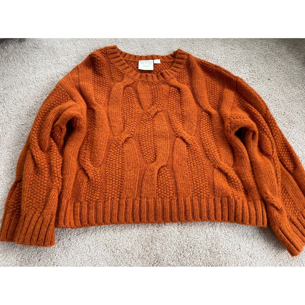 Maeve Anthropologie Oversized Burnt Orange Cable Knit Sweater